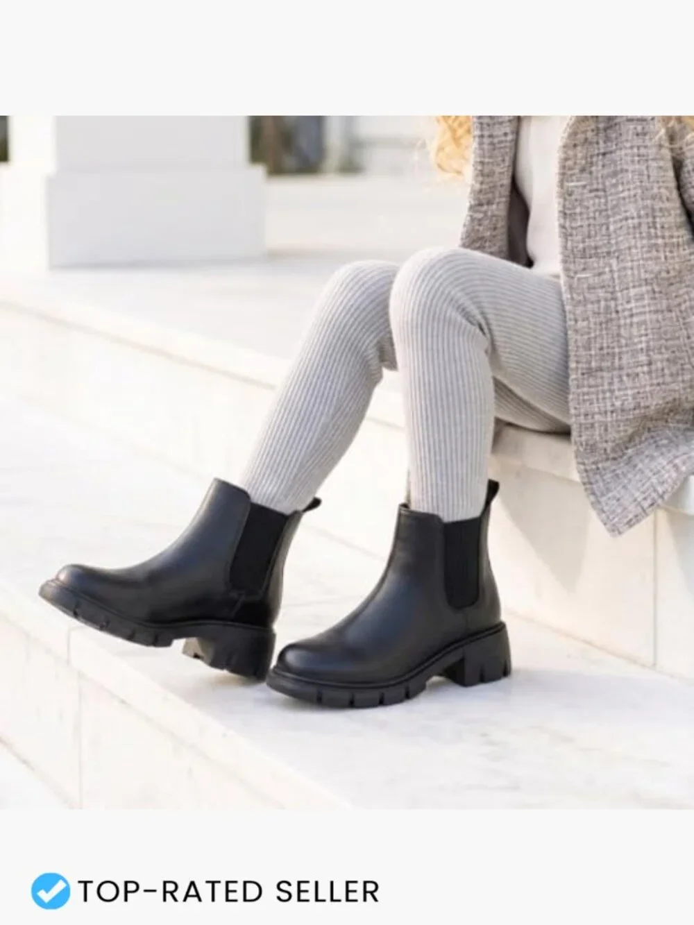 Girls Chelsea Boots Slip On Lug Sole Ankle Booties Comfortable Chunky Heel